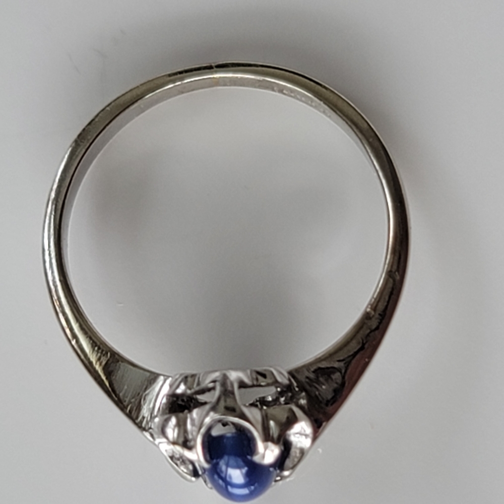 Vintage 10K Solid White Gold Genuine Lindy Star Blue Sapphire Ring Size 5.5 - Picture 8 of 14